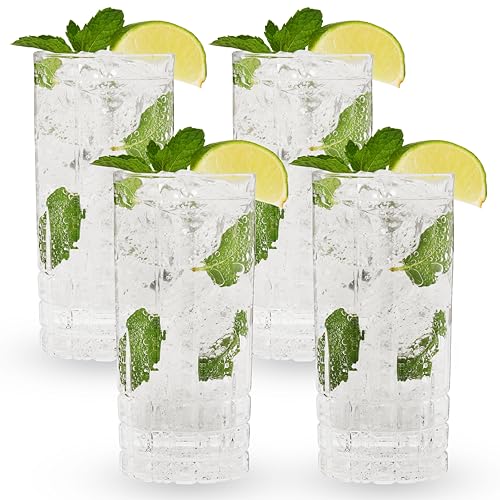 Spiegelau Perfect Serve Longdrink Glass Set of 4 - Highball Cocktail Glasses European-Made Crystal, Dishwasher Safe, Professional Quality Cocktail Glass Gift Set - 12.3 oz