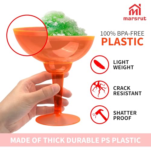 12pcs Disposable Margarita Glass for Party Cocktail, Plastic Margarita Glasses, Colorful Hurricane Cups Supplies for Cinco De Mayo Tropical Pool Beach Holidays BBQs Decorations, 4 Assorted Neon Colors