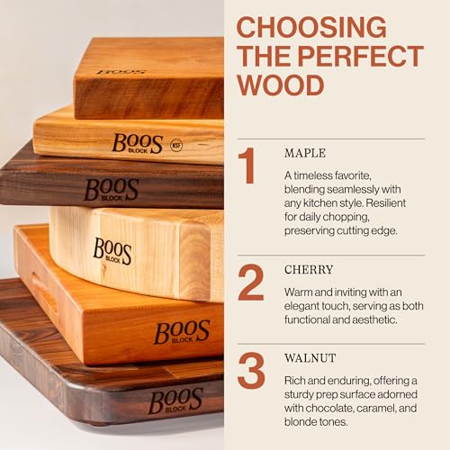 John Boos R-Board Series Rectangular Wooden Maple Cutting Board 18”x12” – 1.5” Thick, 10-lb Reversible Butcher Block with Edge-Grain & Finger Grips – Made in the USA