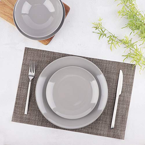 Amazon Basics 18-Piece Stoneware Dinnerware Set, Service for 6, Microwave and Dishwasher Safe, Plates and Bowls for Everyday Use, Smokey Grey