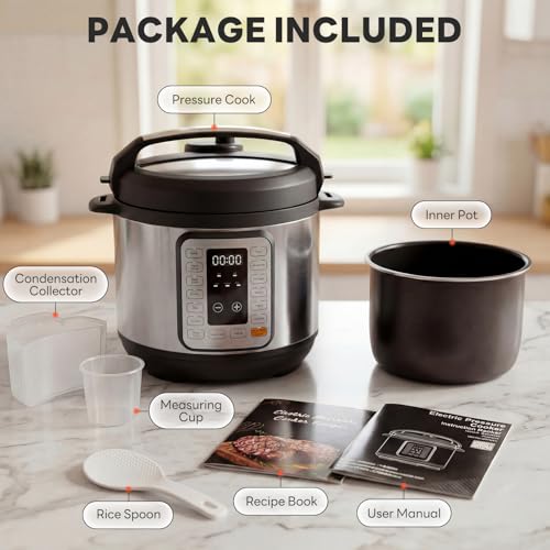 Sweetcrispy 16-in-1 Electric Pressure Cooker 6QT, 12-Preset Multi Cookers with Ceramic Pot, Slow Cook Rice Steamer Sauté Soup Yogurt Maker and More, Recipe Book