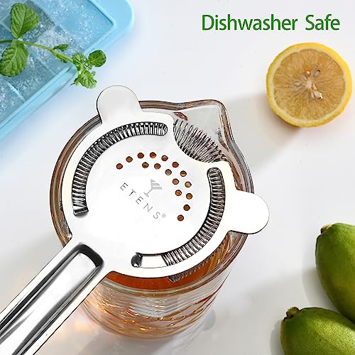 Etens Cocktail Strainer for Drinks, Bar Strainers for Bartending, Martini Strainer for Boston Shaker Mixing Glass, Bartender Hawthorne Strainer w/Removable Spring– Stainless Steel, Silver