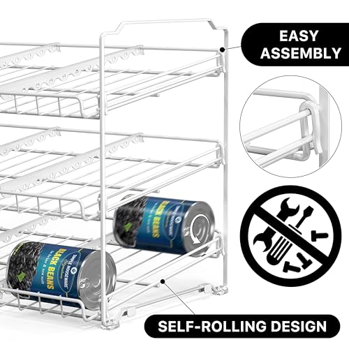 Simple Houseware Stackable Can Organizer Rack for Pantry/Cabinet - 11.5" D x 17" W x 13.75" H, Holds 36 Cans, 3-Tier Can Food Storage Dispenser, White