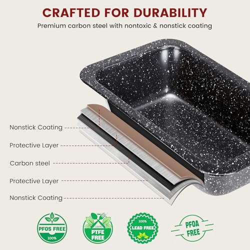 Terlulu 10-Piece Baking Pans Set, Bakeware Sets Nonstick, Baking Set for Oven Cooking, Stackable Carbon Steel Set Include Cookie Sheets, Muffin Pan, Cake Pan, Pizza Pan, Loaf Pan, Roasting Pan, Black