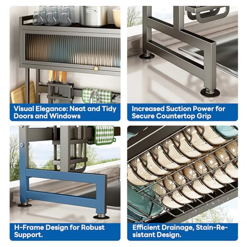 Hdrriozu Over the Sink Dish Drainer Drying Rack 3 Tier with Cover