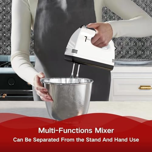 Stand Mixers, 7 Speeds With 3QT Stainless Steel Bowl, Stand and Hand Mixer with Dough Hook, Whisk, Mixing Beater for Baking, Cake, Cookie, Kneading (BU1)