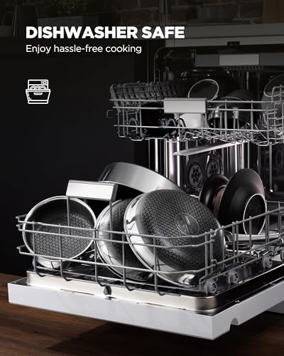 Non Stick Frying Pan Set, 10 Pcs Nonstick Hybrid Skillets and Saucier Pans Set, PFOA Free Kitchen Cookware, Dishwasher & Oven Safe, All Cooktop Compatible
