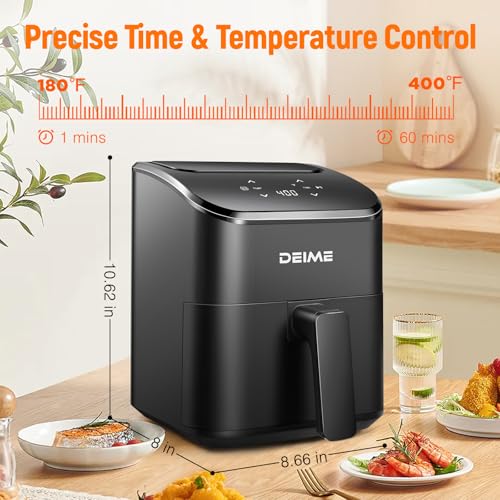DEIME Air Fryer, Small Digital 3 Qt Airfryer Space Saving Compact, Bake, Reheat, Roasts for Quick Easy Meals, Mini Compact & Quiet, Nonstick & Dishwasher Safe Basket (Black)