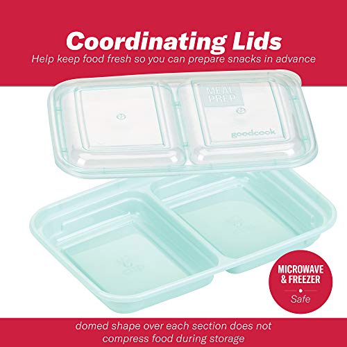 GoodCook 2-Compartment Food Storage Container Set with Snap-Shut Lids, Reusable Divided Snack Containers with Lids, Set of 10, Blue