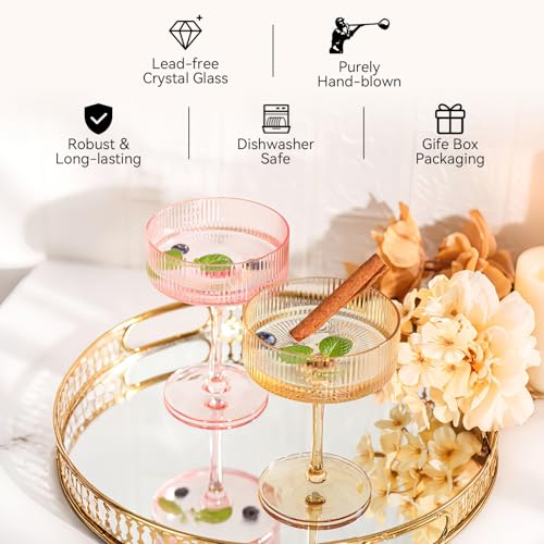 Cyrelwing Pastel Light Colored Coupe Glasses Set of 6 for spring summer|9 oz martini Glasses |Colorful Cocktail Glasses Set,Colored Coupe Glass,Champagne Coupe Glasses for Cocktail,Martini,Champagne