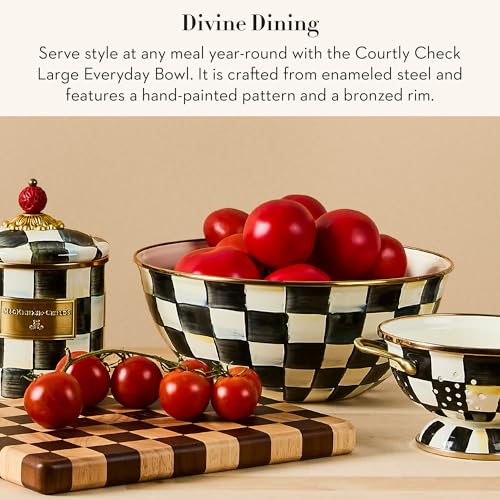 MACKENZIE-CHILDS Enamel Everyday Bowl, Serving Bowl for Entertaining, Large, Black-and-White Courtly Check, Set of 1