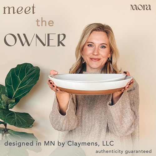 Mora Ceramic Large Serving Bowls- Set of 2 Oval Platters for Entertaining. Modern Kitchen Dishes for Dinner, Fruit, Salad, Turkey, etc. Oven, Dishwasher Safe, 55/35 oz, 13.5" / 11.8" - Vanilla White