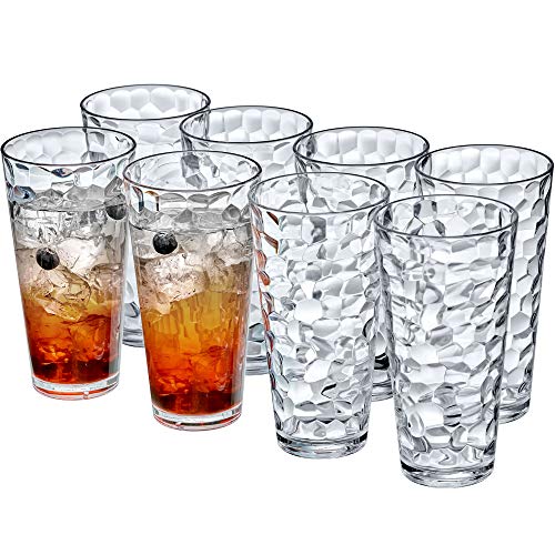 Amazing Abby, Iceberg, 24-Ounce Plastic Tumblers (Set of 8), Plastic Drinking Glasses, All-Clear High-Balls, Reusable