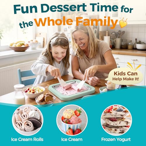 Rolled Ice Cream Maker with Quick Start Guide - DIY Instant Ice Cream Tray Kit, Includes 2 Scrapers for Manual Homemade Ice Cream Rolls, Frozen Yogurt, Sorbets & Slushies, No Electricity Needed（green）