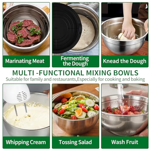 WEPSEN Mixing Bowls Set, 25PCS Stainless Steel Mixing Bowl with Lid Set, Large Nesting Bowls 7, 4.5, 3,2, 1.5QT, Measuring Cups and Spoons Baking Utensils Metal Bowl for Kitchen Prep