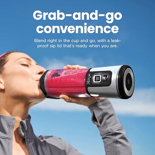 Ninja Blast Portable Blender, Cordless, 18oz. Vessel, Personal Blender For-Shakes and Smoothies, BPA Free, Leakproof-Lid and Sip Spout, USB-C Rechargeable, Dishwasher Safe, Metallic Black, BC151MB