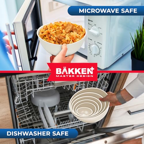 Bakken Master 12 Piece Plastic Nesting Bowls with Lids - Mixing Bowls Set includes 6 Prep Bowls and 6 Lids, BPA-Free, Reusable Meal Prep Containers, Microwave, Freezer & Dishwasher Safe, White Cream