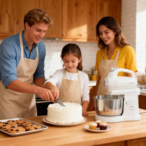 Vikaluz 3.2QT 2-in-1 Stand Mixer, Electric Kitchen Mixer with Auto-Rotating Bowl & Tilt-Head, 5-Speed 250W Turbo Baking Machine for Beginners with Beater & Dough Hook for Cookie, Bread, Cake (White)