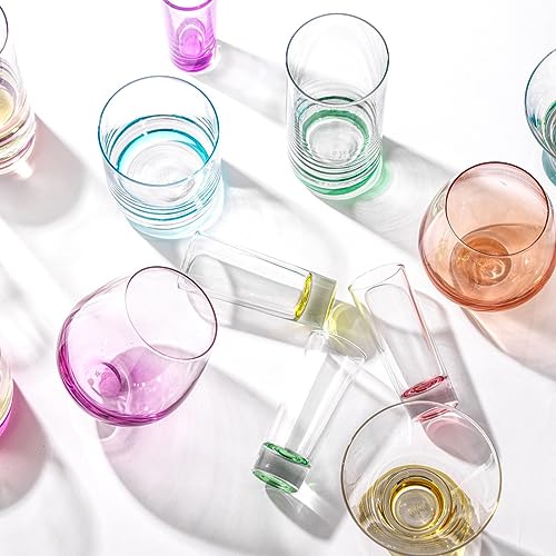 JoyJolt Hue Highball Glasses Set of 6 Tall Drinking Glasses, 13oz Bourbon Whiskey Glass Cups Set, Mojito Glass Tumbler also for Tom Collins Cocktail or Water, Colored Glassware Sets