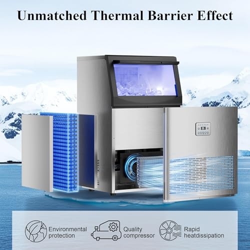 Commercial Ice Maker,110 lbs/24H,50 Cubes in 14 Mins,Stainless Steel Ice Machine with 33 Lbs Storage Capacity,Water Filter,Self-Cleaning,Under Counter/Freestanding Ice Maker for Restaurant,Cafe,Home