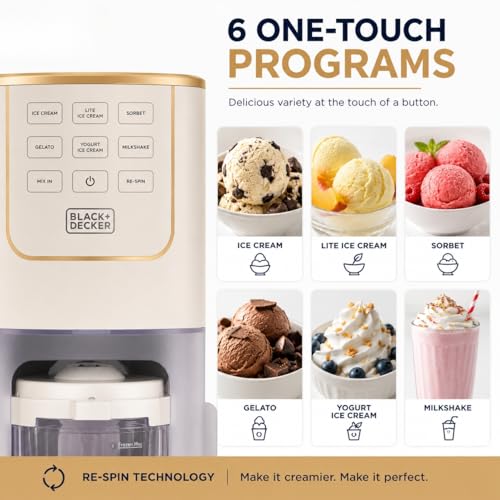 BLACK+DECKER Ice Cream Maker for Families & Kids – Make Protein, Keto & Dairy-Free Ice Cream, Gelato & Milkshakes at Home – Easy Creamy Pint Machine with Mix-Ins