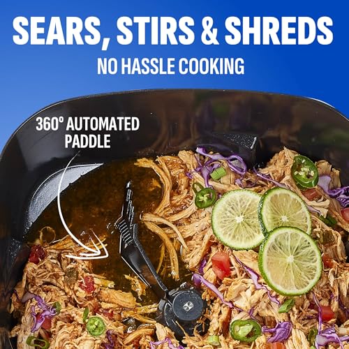 STIRMAX™ Midnight Blue 7.5 Quart Digital Multi-Cooker with Automatic Paddle to Stir and Shred, 9 in 1 programmable presets to Sauté, Sear, and Brown Food Before Simmering