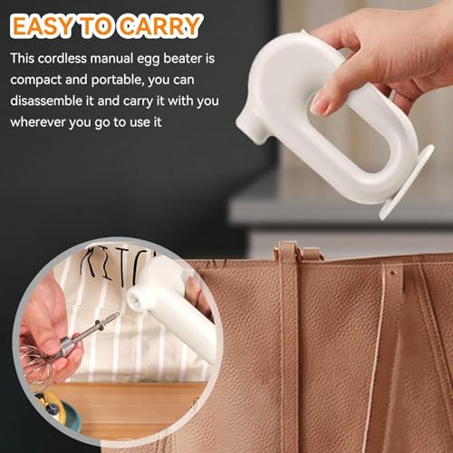 Cordless Hand Mixer, Electric Hand Whisk Portable Egg Beater Handheld Egg Beater Electric Handheld 4 Speed Adjustable Mini Hand Mixer Electric Mixer, USB Charing, 1500mah(White)