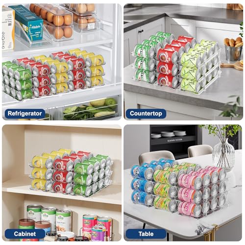 Dayacoco Can Organizer For Pantry,3 Sets 3 Tiers Pantry Organizers And Storage, Pantry Organizer for Fridge 36 Standard and Tall Cans Rack Automatic Rolling Stackable Canned Food Organizer, Clear