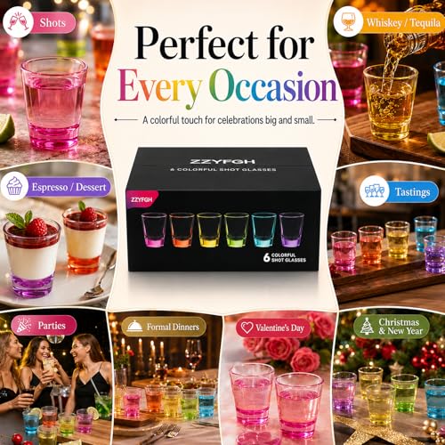ZZYFGH 6 Pack Shot Glasses Set,1.5 oz Colorful Shot Glass with Heavy Base,Shot Glass for Vodka, Whiskey, Tequila, Espressos, Spirits & Liquors