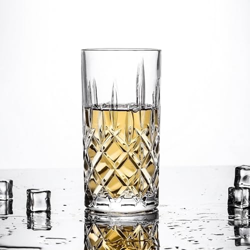 binsakao Highball Glasses Collins Tall Beverage Set of 6, 14 Ounce Cups Glassware for Drinks, Water, Beer, Soda