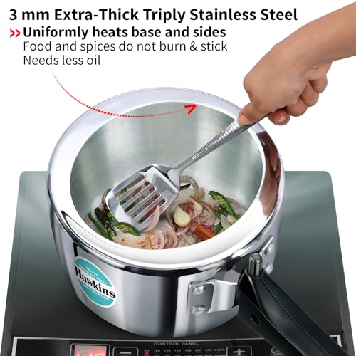 HAWKINS Triply Stainless Steel Pressure Cooker, Inner Lid Induction Cooker, (HSST15) 1.5 litres Silver