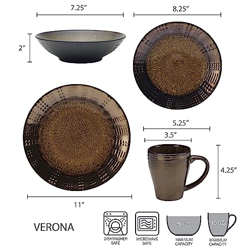 Mikasa Gourmet Basics Verona 16-Piece Stoneware Dinnerware Set, Service for 4, Includes Dinner Plates, Salad Plates, Soup Bowls and Mugs, Dishwasher and Microwave Safe