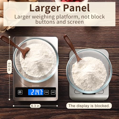 BakFee Food Scale, 33lb Digital Kitchen Scale with Stainless Steel & Tempered Glass, USB Rechargeable, 1g/0.05oz Precise Weighing, Splash-Resistant and Sturdy Surface, for Cooking, Baking, Weight Loss