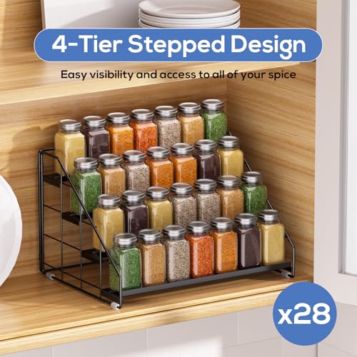 GIGIFTREE Spice Rack Organizer for Cabinet, 4 Tiered Spice Rack Organizer, Tiered Adjustable Spice Shelf for Kitchen Countertop Organization, Bright Black