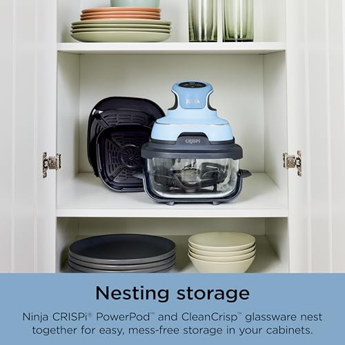 Ninja Crispi 4-in-1 Glass Air Fryer | 450°F | Non-Toxic | 4QT & 6-Cup Glass Containers w/Lids | Microwave, Freezer, Dishwasher Safe | Max Crisp, Air Fry, Bake, Recrisp | Periwinkle | FN101PL