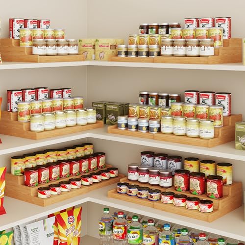 Expandable Bamboo Can Rack Organizer for Pantry, 3-Tier Adjustable Can Storage Holder, Soda Organizer Holds Up to 24 Cans, Canned goods Storage Display for Pantry, Cabinet, Countertop (patent pending)