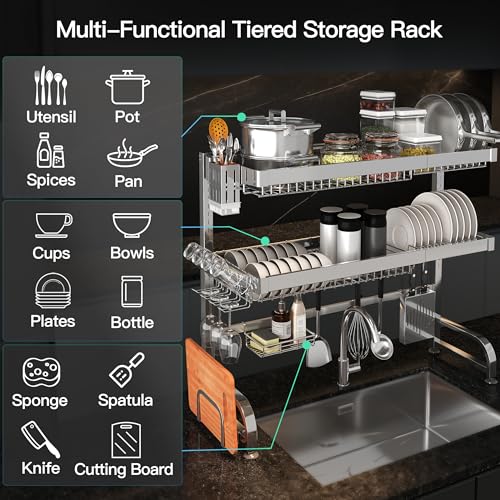 MAJALiS 3 Tier Extra Large Stainless Steel Over The Sink Dish Drying Rack