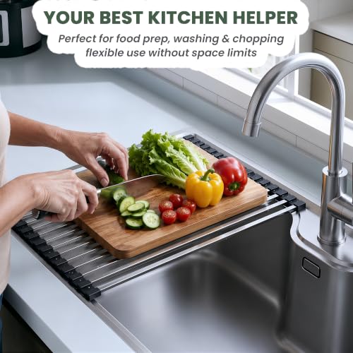 Roll Up Dish Drying Rack Over the Sink 304 Stainless Steel Kitchen Drainer