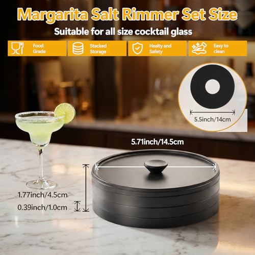 Mingting 3 Tier Margarita Salt Rimmer Set with Lid, Stackable 3-Tier Glass Rimmer for Cocktail, Salt & Sugar Rimmer for Margaritas, Bloody Marys & Micheladas, Home Bar Accessories