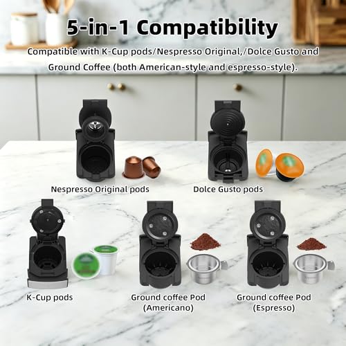 KOTLIE Single Serve Coffee Maker for K*cup/Nes Original/D*G Capsules and Ground Coffee, 50 Oz Removable Reservoir, up to 12oz Cup Sizes,Ideal for Kitchens, apartments, dorm rooms and Offices (CM-827)