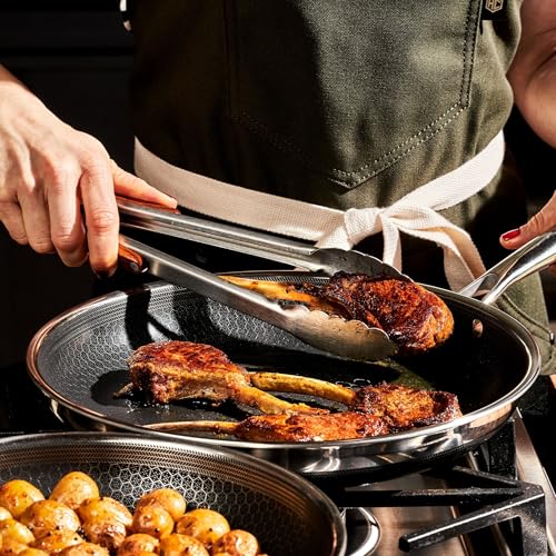 HexClad 10 Inch Hybrid Nonstick Frying Pan, Stay-Cool Handle, Dishwasher and Oven Safe, Induction Ready, Compatible with All Cooktops