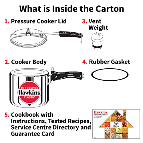 Hawkins Aluminium Classic 3 Litre Pressure Cooker, 3.2 Quarts, Silver, Ideal for 3-4 Persons, Super-fast Cooking, Saves Fuel