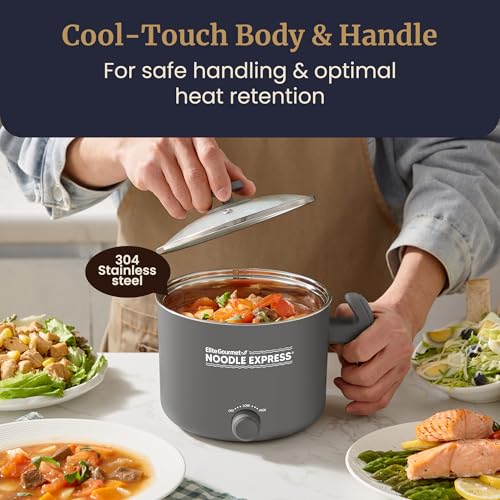 Elite Gourmet Noodle Express Electric Hot Pot, Stainless Steel, Grey