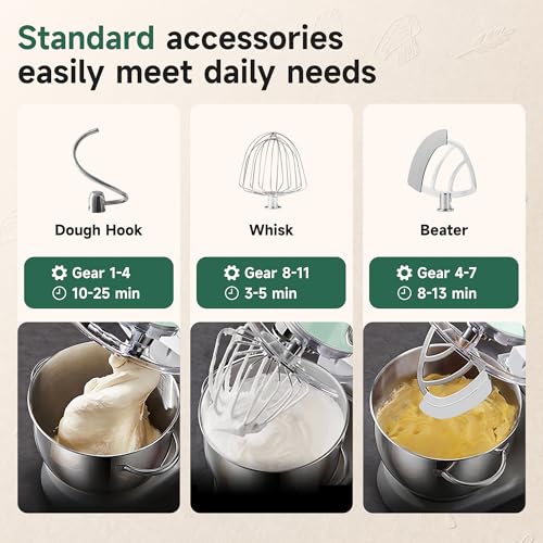 Hauswirt Stand Mixer Silent with LED Touch Screen, 5.3QT XL Large Mixers Kitchen Electric Stand Mixer for Household, 500W DC Motor 11-Speed for Bread Pasta Meat – Lake Green