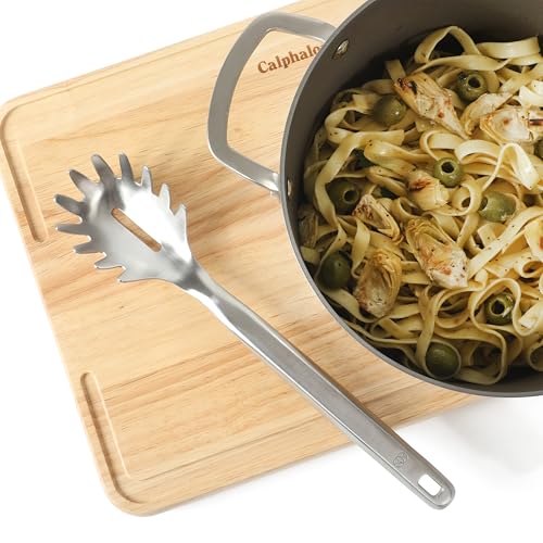 Calphalon Prime Pasta Server, Stainless Steel Pasta Serving Spoon for Spaghetti, Noodles & Pasta, Heavy-Gauge Heat-Resistant Utensil with Weighted Handle