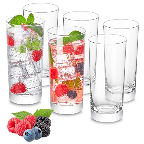 Drinking Glasses Set of 6, 16 oz Tall Drinking Glasses Highball Glassware, Borosilicate Glass Crystal Highball Glasses, Tom Collins Bar Glassware, Water Glass Cups for Cocktail, Mojito Bar Glassware