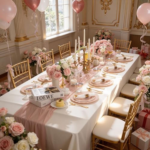 Liacere 350PCS Pink Plates Disposable-PinK Plates 50guest Baroque Plastic Dinnerware include 100Plates, 50Pack Pre Rolled Napkins with Silverware 50Cups Perfect for Wedding & Party & Baby shower