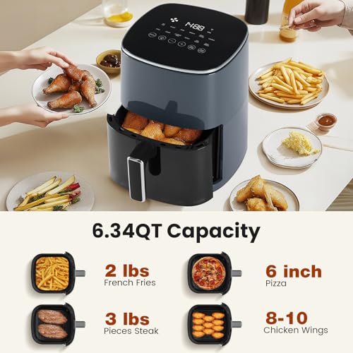 OLIXIS Air Fryer 6 Quart with Window Square Airfryer 12-in-1 Air Frys, Roast, Reheat, Dehydrate, Bake, Steam, Fries, Custard, Chicken, Wings, Sea Food, Vegetabels,400F, White