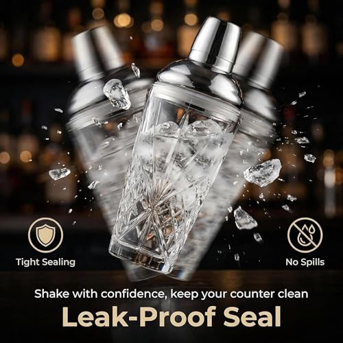 Fioance Cut Crystal Cocktail Shaker 18.5oz Sealed Lid, Mult-Use