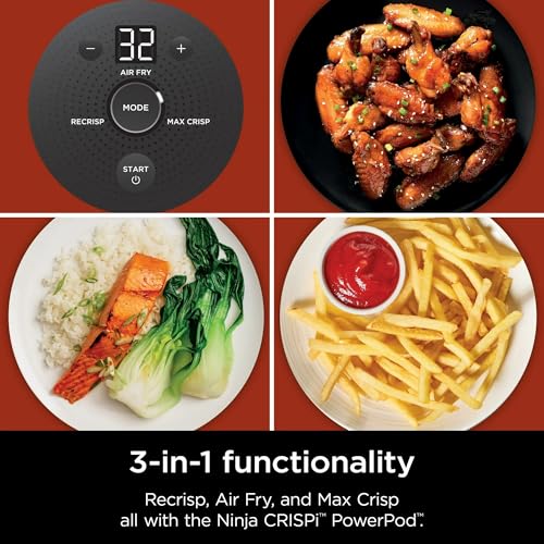 Ninja FN090 Crispi 3-in-1 4QT Portable Cooking System with TempWare Container, 1500W, Recrisp, Air Fry, & Max Crisp, Easy Storage, Crisper Plate, Lid, Cook, Serve & Store, White (Renewed)